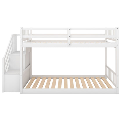 Twin over twin floor bunk bed in white with built in ladder and storage drawers on Tampa Home & Garden Store