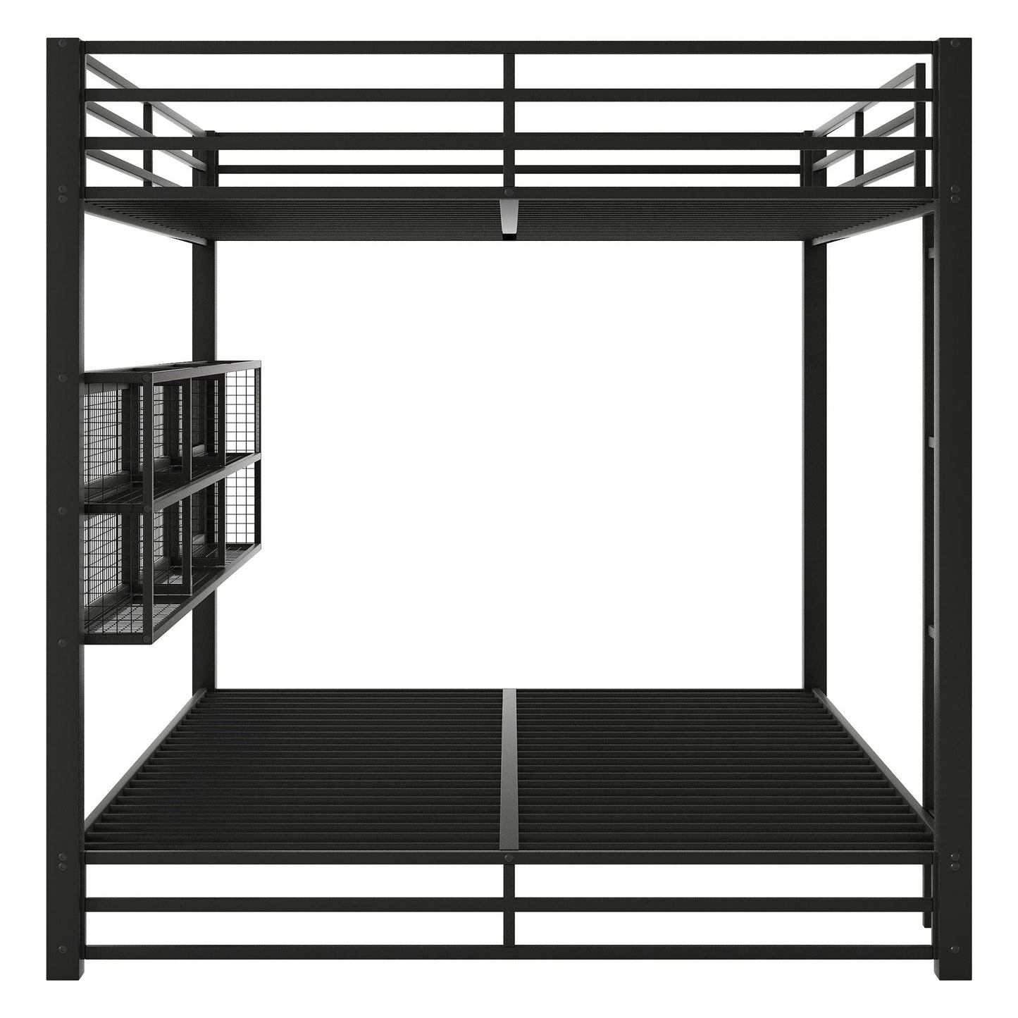 Queen over Queen bunk bed black metal frame with 6 storage cabinets and LED lights HouseOfZazla on Tampa Home & Garden Store