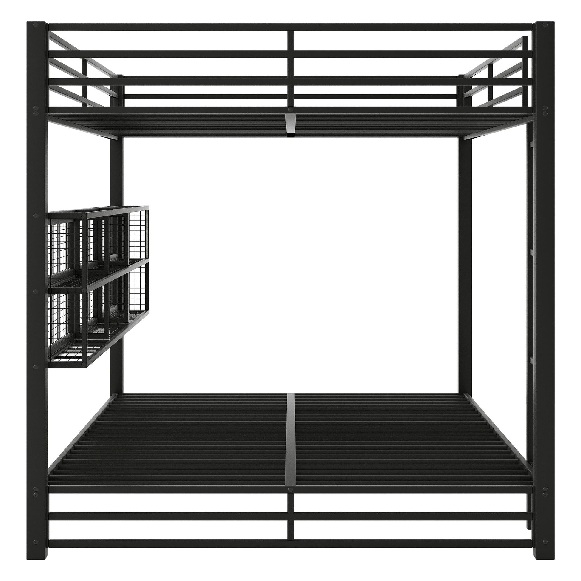 Queen over Queen bunk bed black metal frame with 6 storage cabinets and LED lights HouseOfZazla on Tampa Home & Garden Store