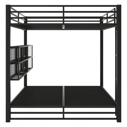 Queen over Queen bunk bed black metal frame with 6 storage cabinets and LED lights HouseOfZazla on Tampa Home & Garden Store