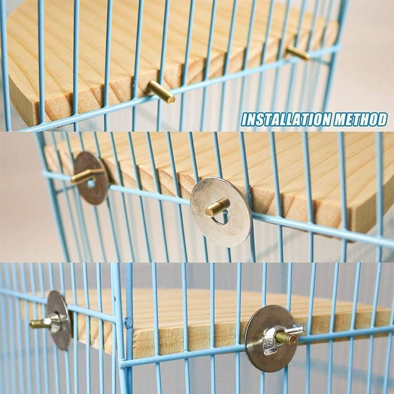 Solid wood bird jumping platform for blue cage with brass mounting pegs on Tampa Home & Garden Store