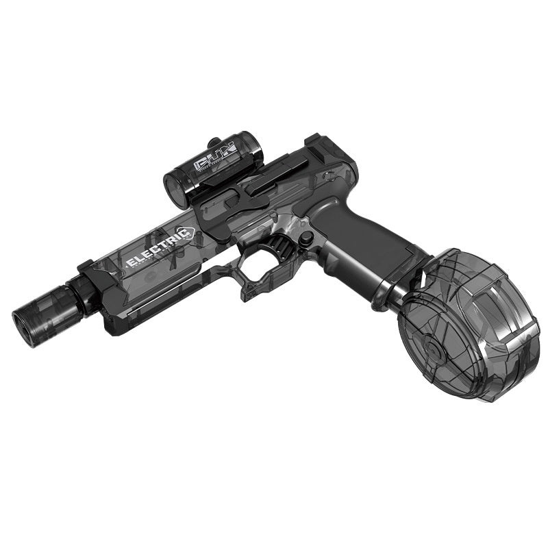 Fire Rat Electric Water Pistol with cool light, full-automatic spray, translucent black body and large rear drum on Tampa Home & Garden Store
