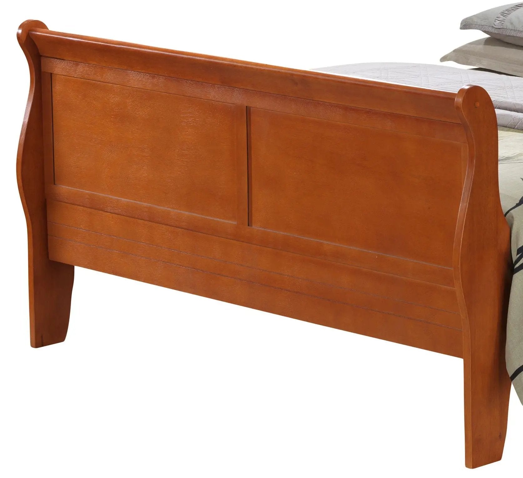 Louis Phillipe panel sleigh bed footboard in warm cherry finish with curved posts on Tampa Home & Garden Store