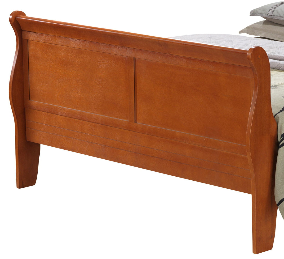 Louis Phillipe Panel Sleigh Bed by HouseOfZazla warm cherry finish with paneled footboard on Tampa Home & Garden Store