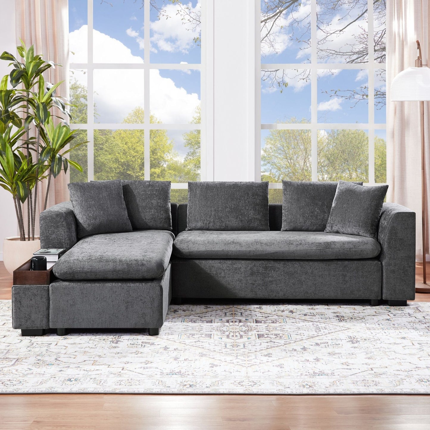 Modern L Shaped Sofa With Storage And Upholstery