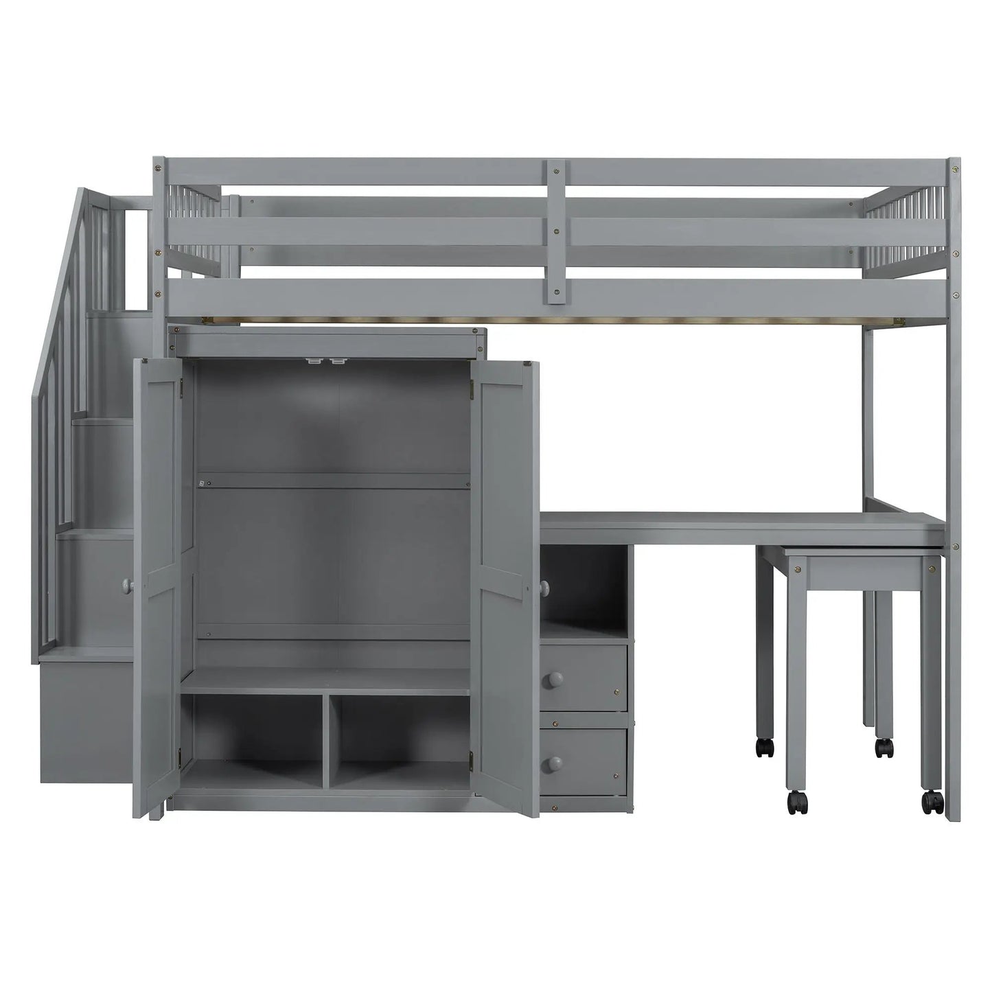 Loft bed with stairs, storage & wardrobe in gray metal by Unique Piece Furniture on Tampa Home & Garden Store