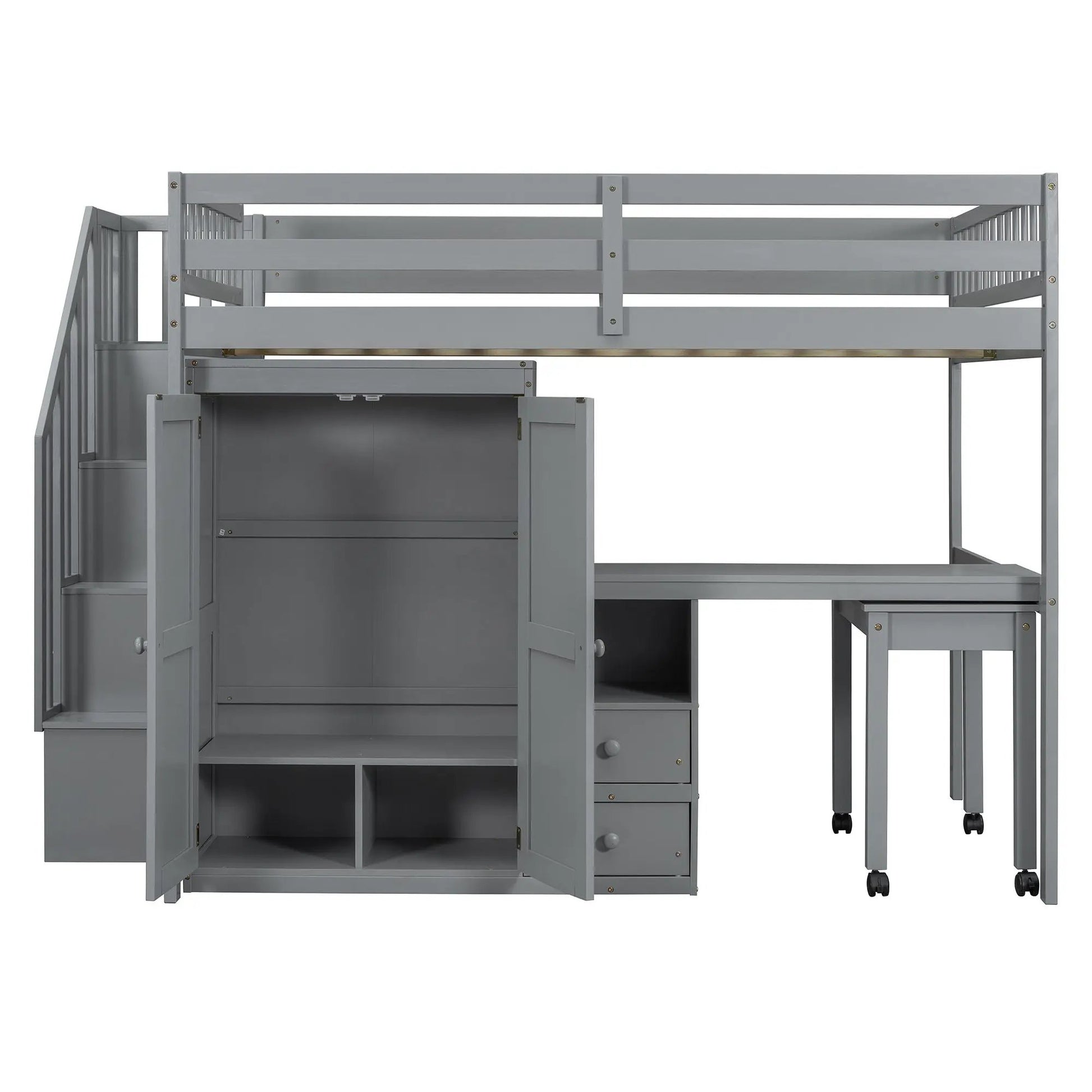 Loft bed with stairs, storage & wardrobe in gray metal by Unique Piece Furniture on Tampa Home & Garden Store