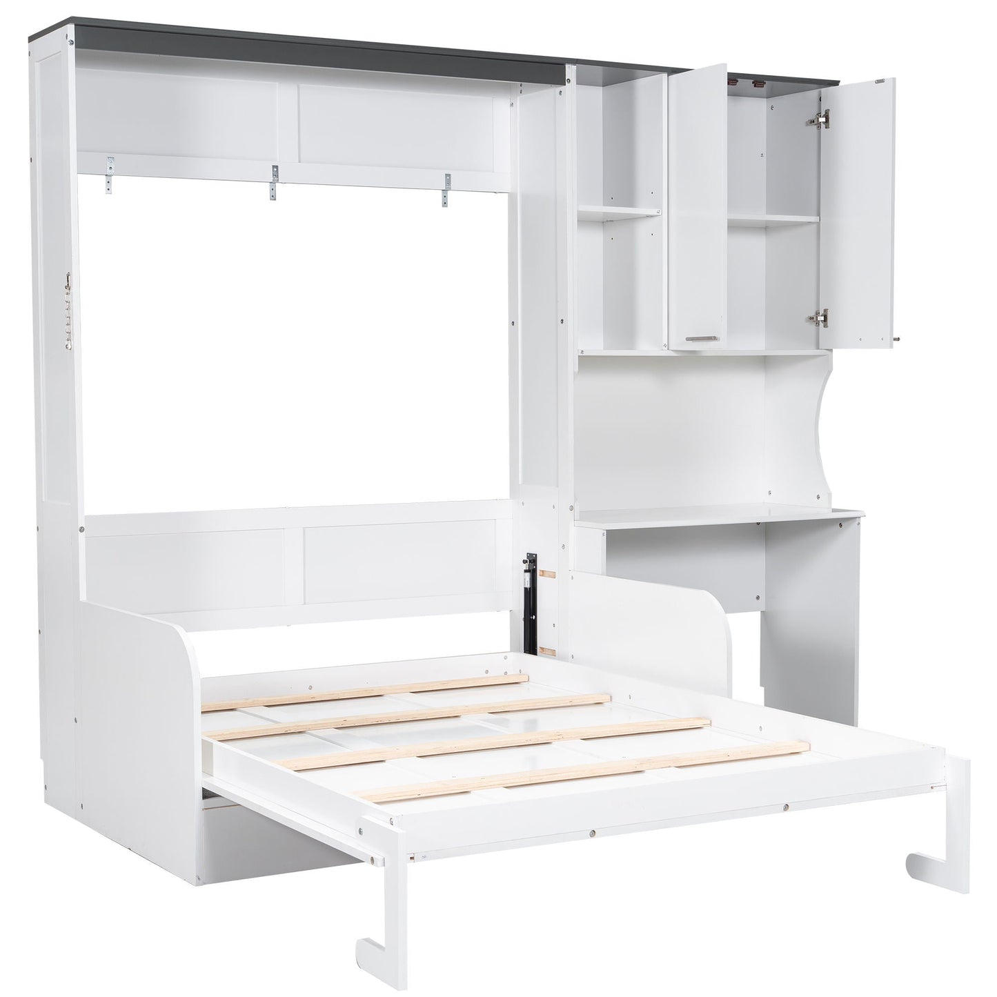 White Murphy bed with built-in desk and storage cabinets, HouseOfZazla storage beds on Tampa Home & Garden Store