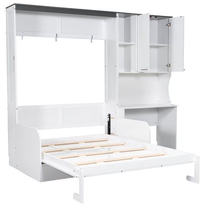 White Murphy bed with built-in desk and storage cabinets, HouseOfZazla storage beds on Tampa Home & Garden Store