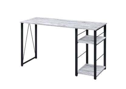 Vadna Writing Desk by HouseOfZazla, gray woodgrain top, black metal legs, right-side shelf on Tampa Home & Garden Store