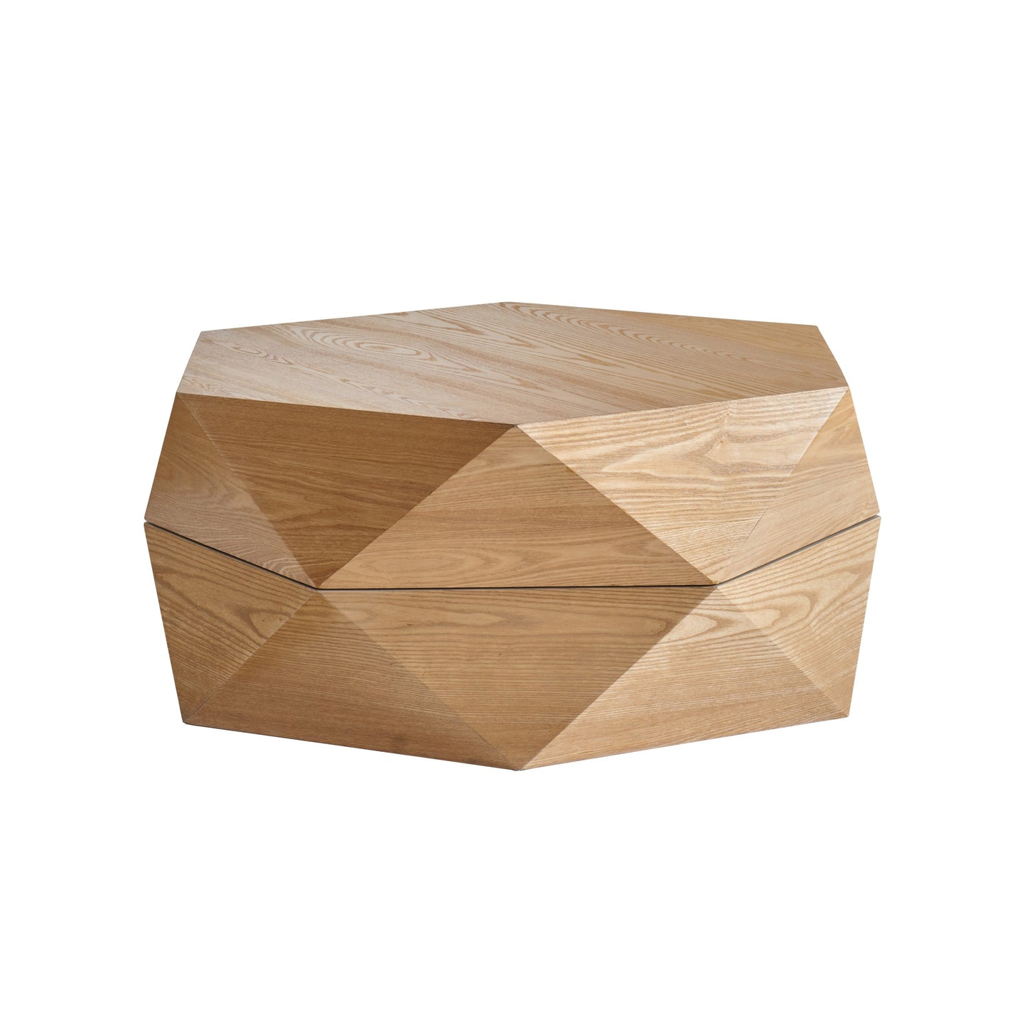 36.61'' Retro Style Polygon Flip Top Coffee Table, natural oak finish, polygon base on Tampa Home & Garden Store