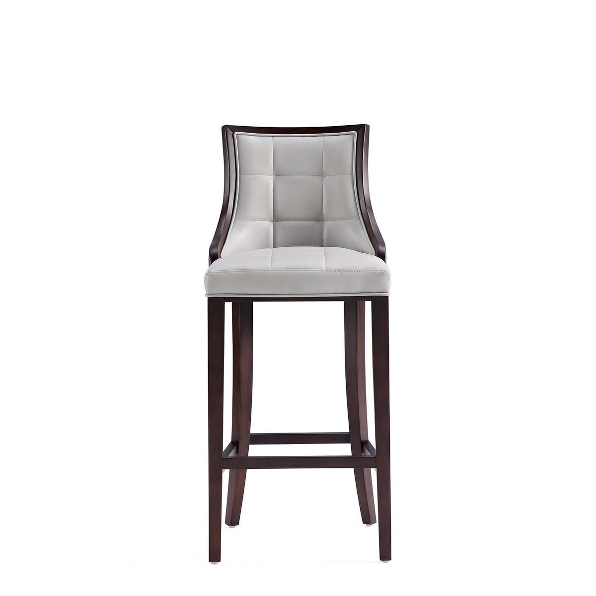 White bar-height stool with white tufted upholstery and wood frame HouseOfZazla on Tampa Home & Garden Store