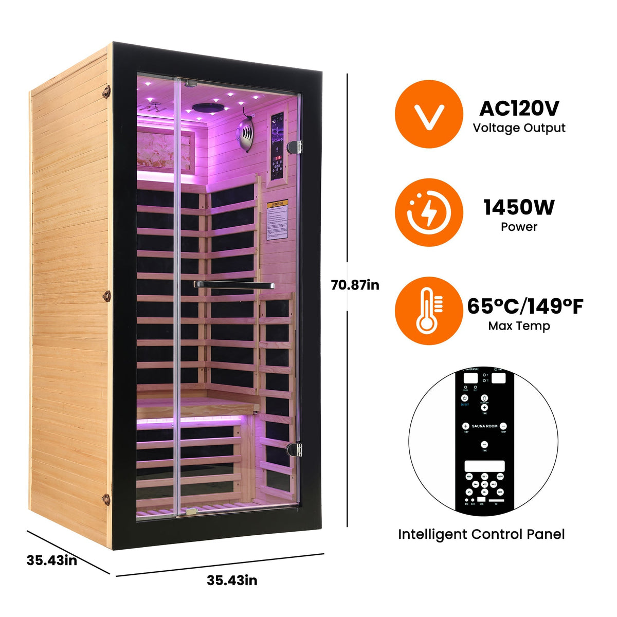 Single-Person Starlight Ceiling Sauna by HouseOfZazla in White Oak with carbon heating glass door on Tampa Home & Garden Store