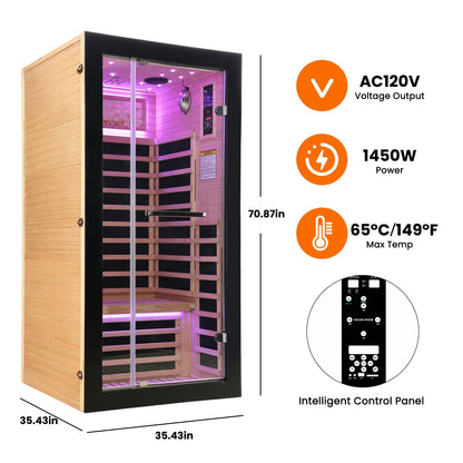 Single-Person Starlight Ceiling Sauna by HouseOfZazla in White Oak with carbon heating glass door on Tampa Home & Garden Store