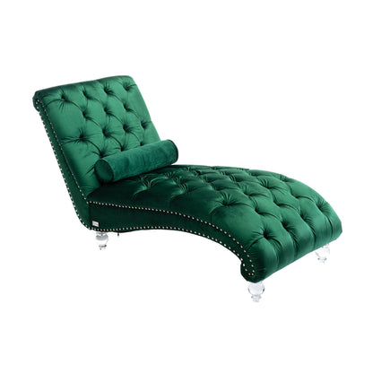 Velvet button tufted chaise lounge in green with pillow, nailhead trim, HouseOfZazla on Tampa Home & Garden Store