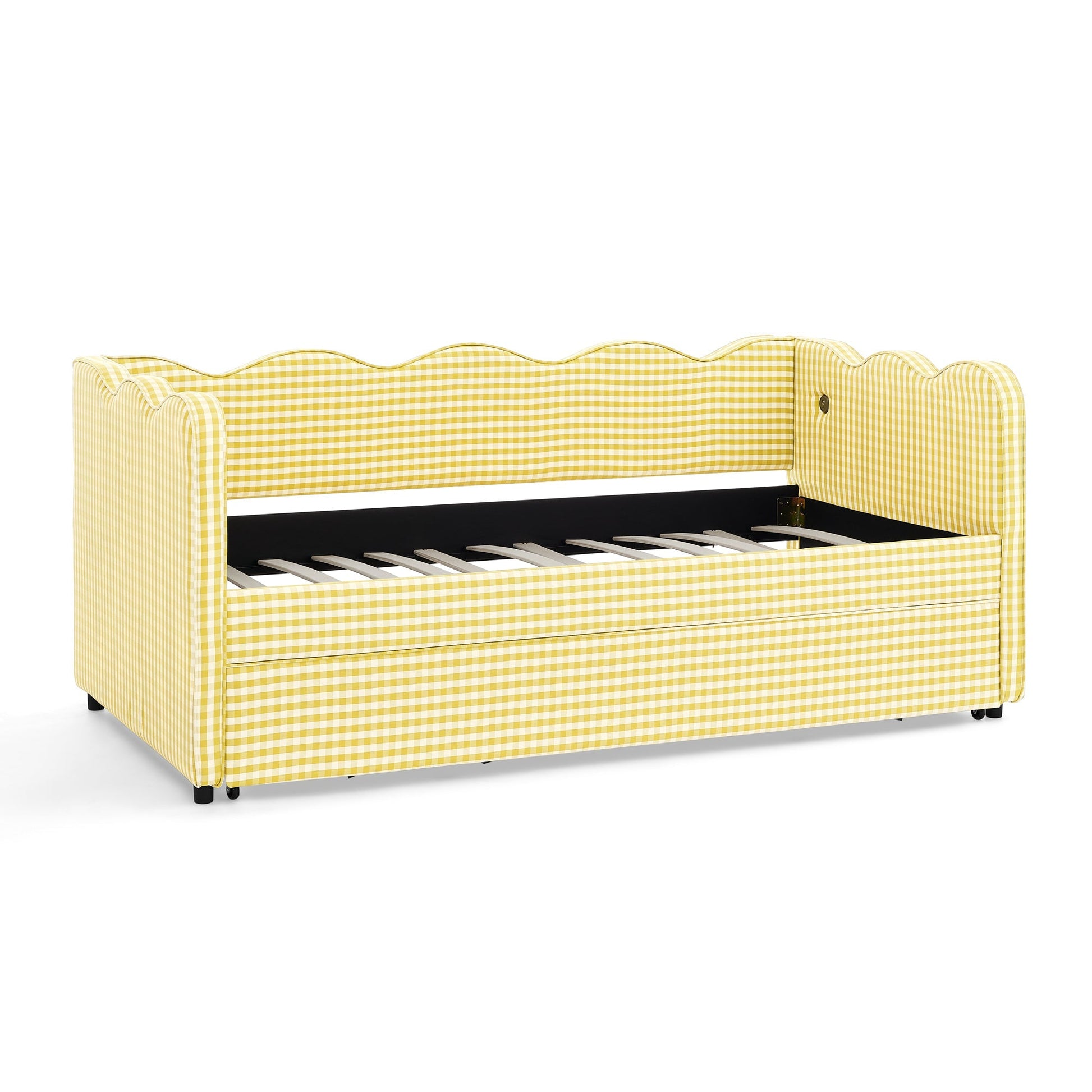 Cozy Gingham Daybed with Trundle, yellow twin-size sofa bed on Tampa Home & Garden Store