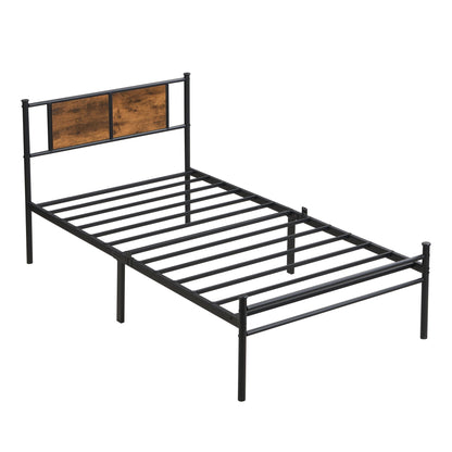 Modern black metal platform bedframe with wood panel headboard by HouseOfZazla on Tampa Home & Garden Store