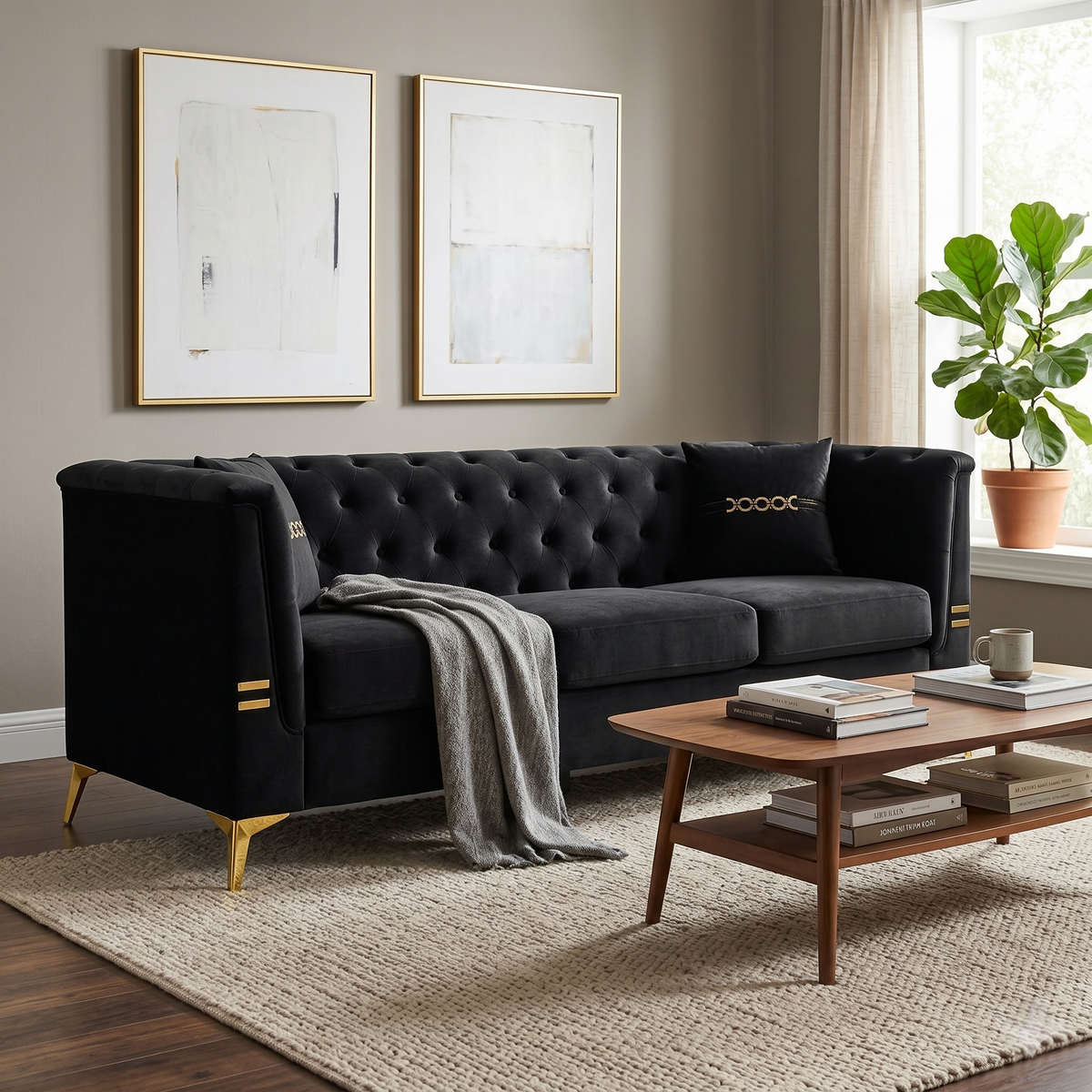 Contemporary Faux Sherpa Sofa and Two Pillows
