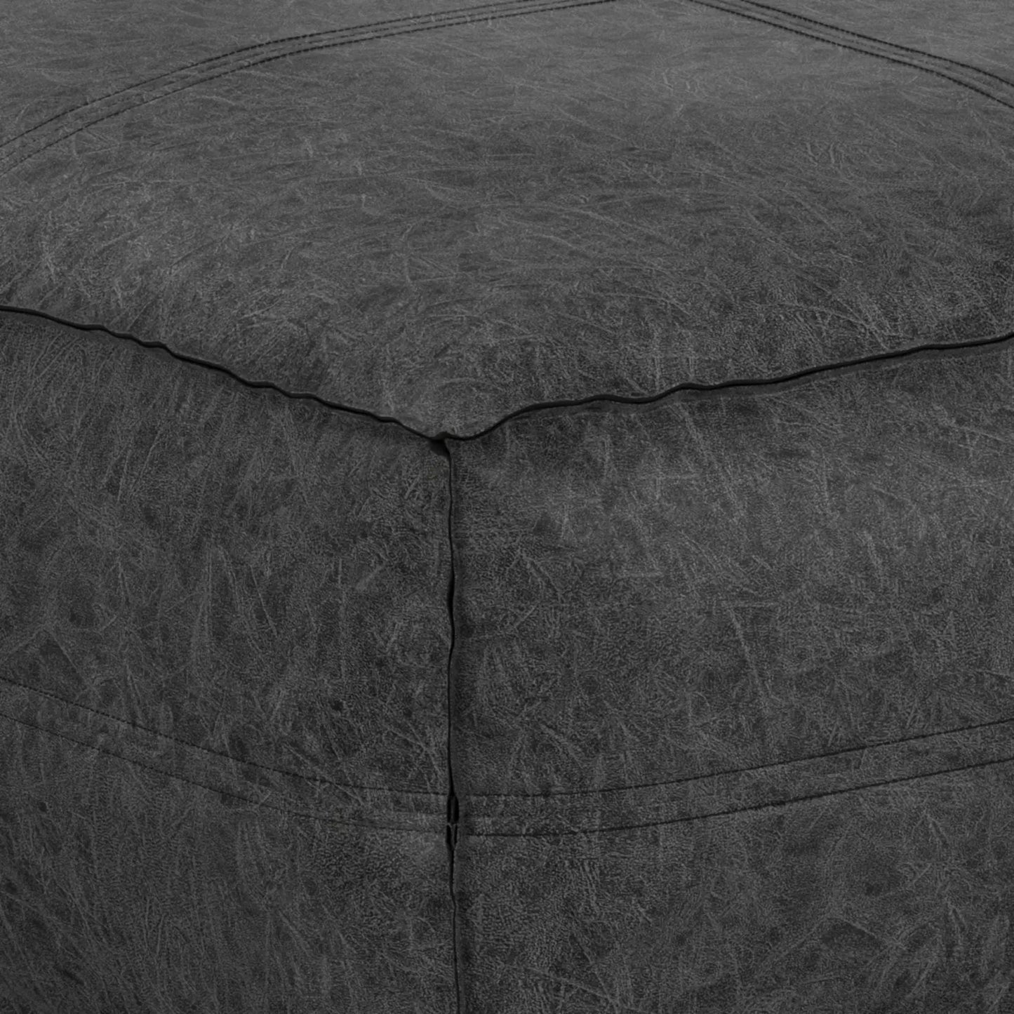 Brody large square coffee table pouf charcoal gray faux leather with visible seams on Tampa Home & Garden Store