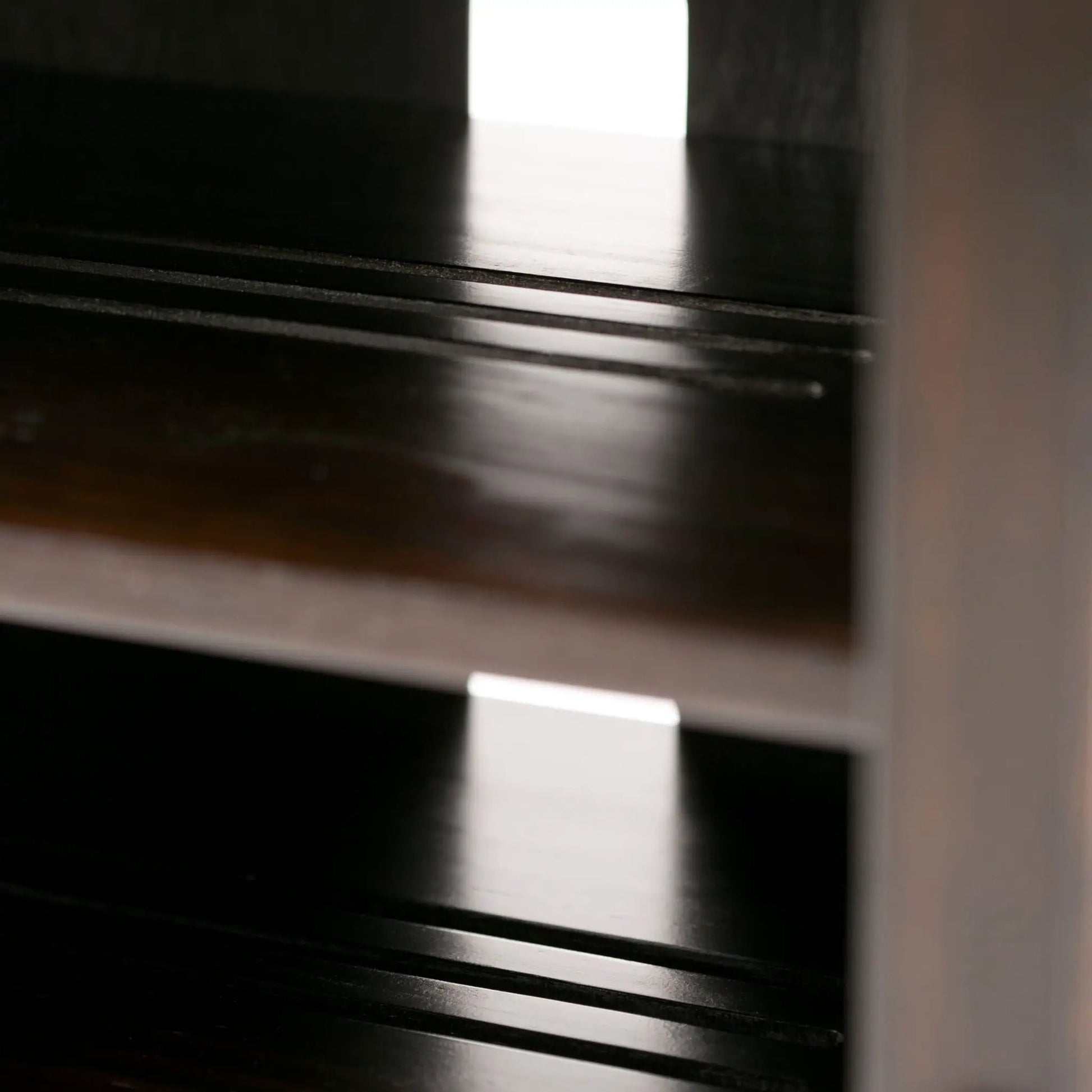 Amherst - TV Media Stand handcrafted in black wood with slatted shelves on Tampa Home & Garden Store