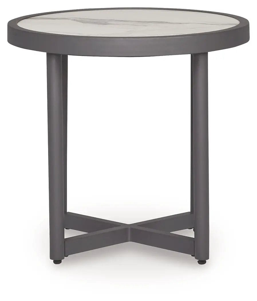 Ocean Beach Round Table in Gray Marble Look