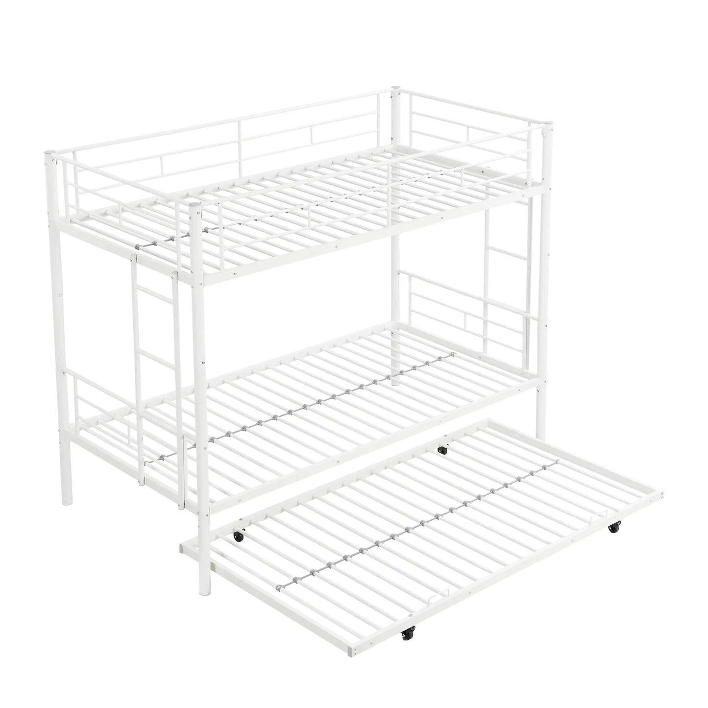 Bunk bed by Unique Piece Furniture, white metal with trundle and guard rails on Tampa Home & Garden Store