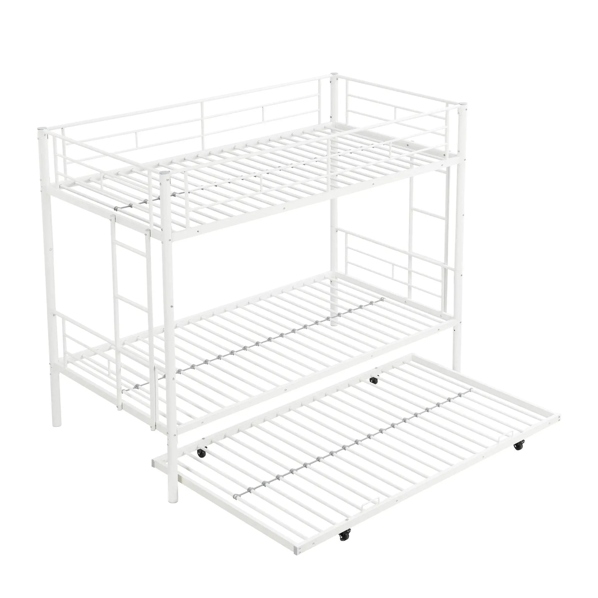 Bunk bed by Unique Piece Furniture, white metal with trundle and guard rails on Tampa Home & Garden Store