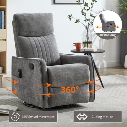ComfortMax Dark Gray Recliner Chair, HouseOfZazla, textured gray fabric, 360° swivel on Tampa Home & Garden Store