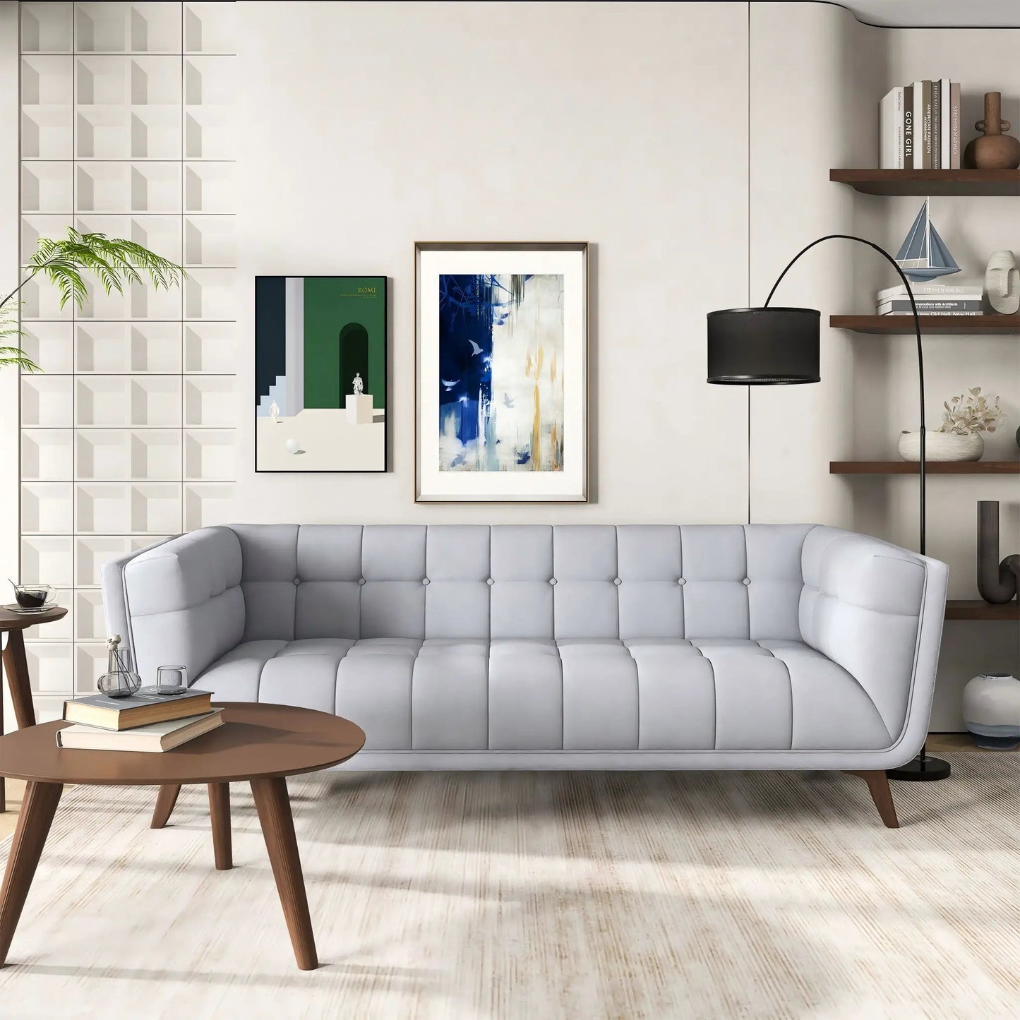 Addison mid-century tufted stationary sofa in light gray upholstery by Unique Piece Furniture on Tampa Home & Garden Store