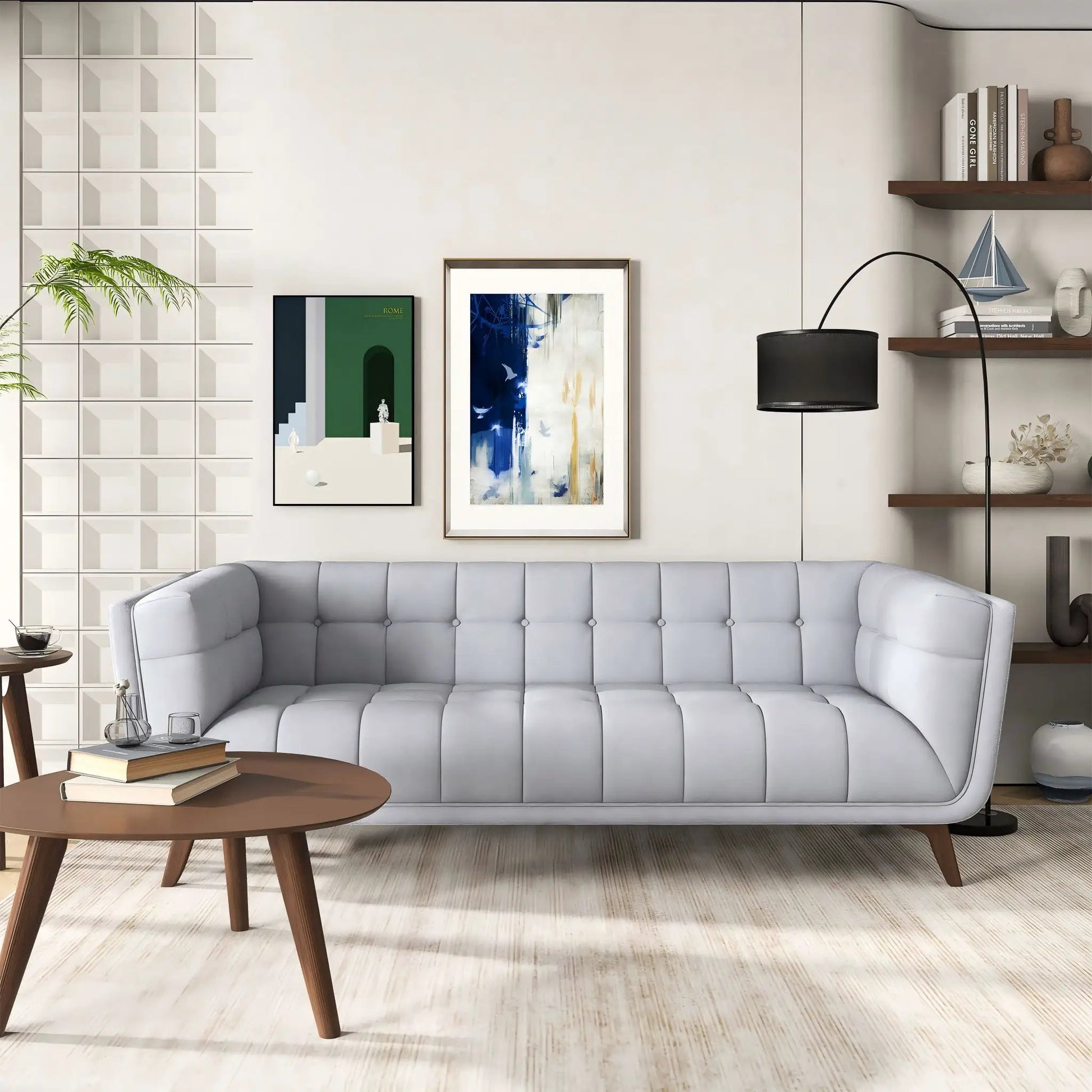 Addison mid-century tufted stationary sofa in light gray upholstery by Unique Piece Furniture on Tampa Home & Garden Store