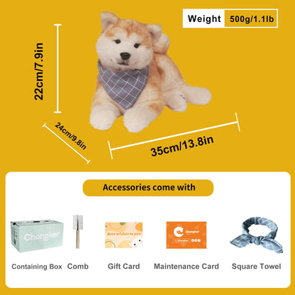 Akita Dog Plush stuffed animal by Chongker, tan/cream fur with blue bandana on Tampa Home & Garden Store