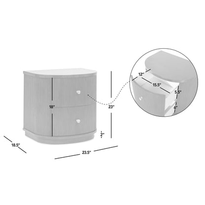 Valentine 2-Drawer Storage Side Table curved ribbed front gray finish HouseOfZazla on Tampa Home & Garden Store