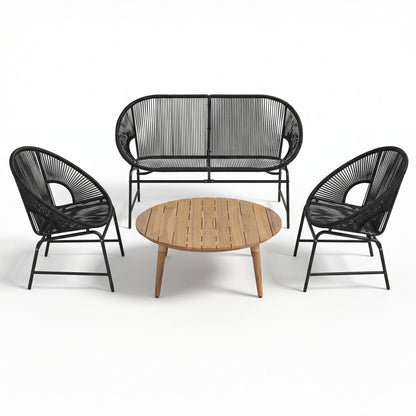 Nusa Outdoor Patio 4 Piece Chat Set with Table