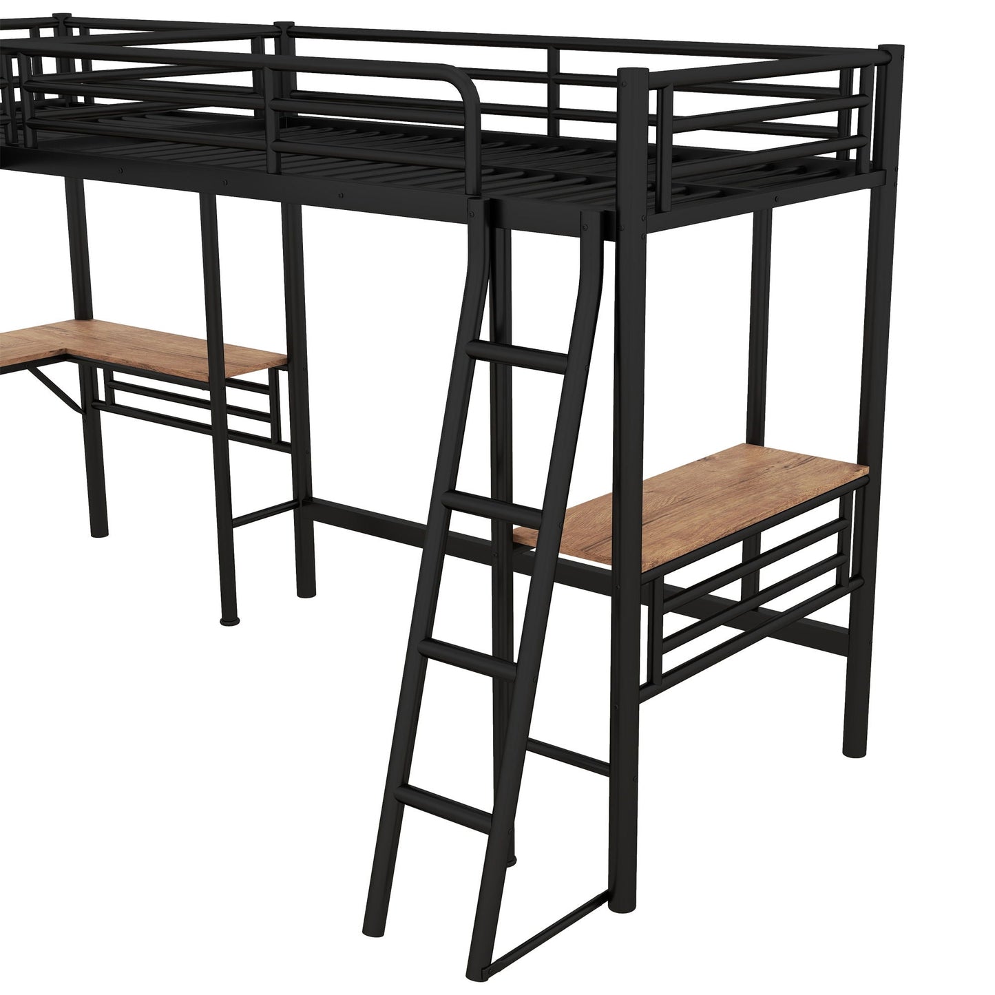 Twin Loft Bed With 2 Built In Desks, black metal frame, mission style HouseOfZazla on Tampa Home & Garden Store