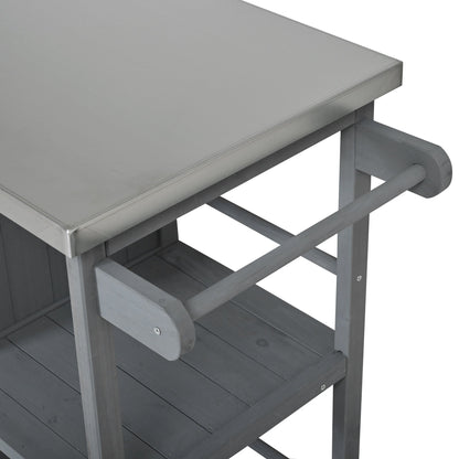Outdoor kitchen island with fir wood frame and stainless steel top on Tampa Home & Garden Store
