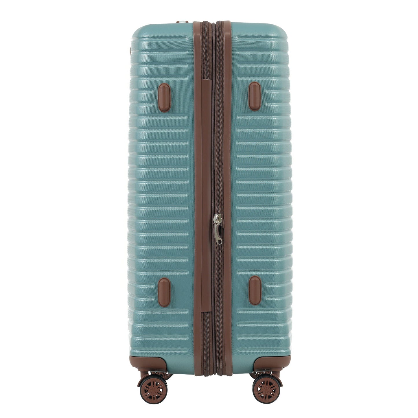 HouseOfZazla teal hard-shell luggage suitcase with brown trim expandable 4-wheel spinner on Tampa Home & Garden Store