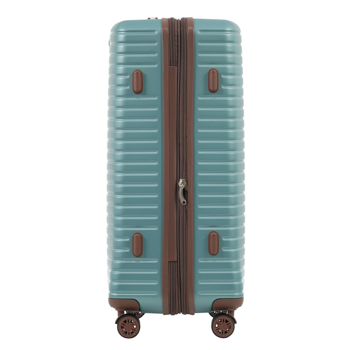 HouseOfZazla teal hard-shell luggage suitcase with brown trim expandable 4-wheel spinner on Tampa Home & Garden Store