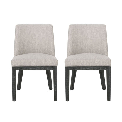 Modern dining chair set with two gray fabric upholstered chairs and wooden frames on Tampa Home & Garden Store