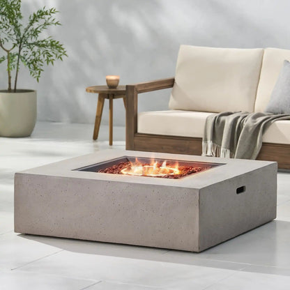 Modern 50,000 Btu square propane fire table by HouseOfZazla, concrete gray fire pit on Tampa Home & Garden Store