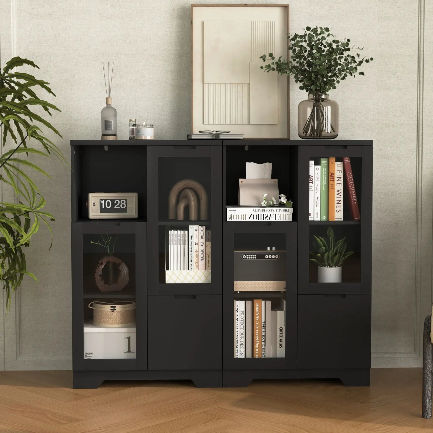 Modern Cabinet with Glass Doors and Drawer