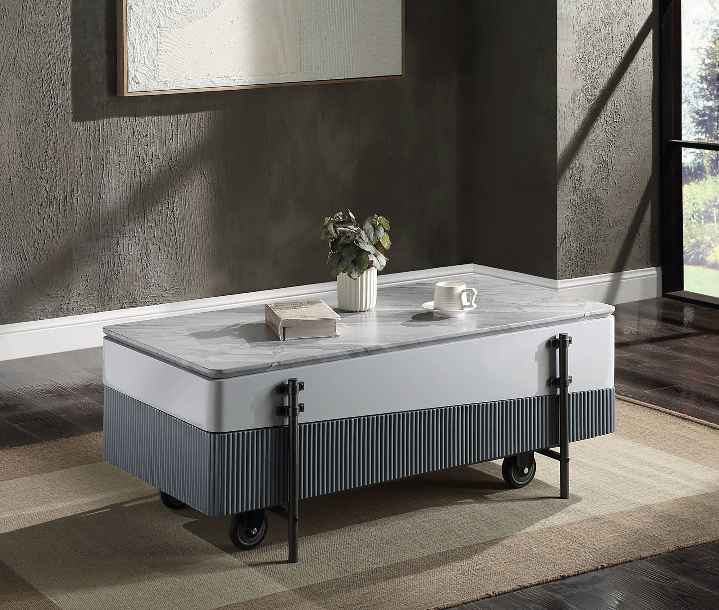 Wilkins High Gloss Lift-Top Coffee Table gray/white by HouseOfZazla with casters on Tampa Home & Garden Store