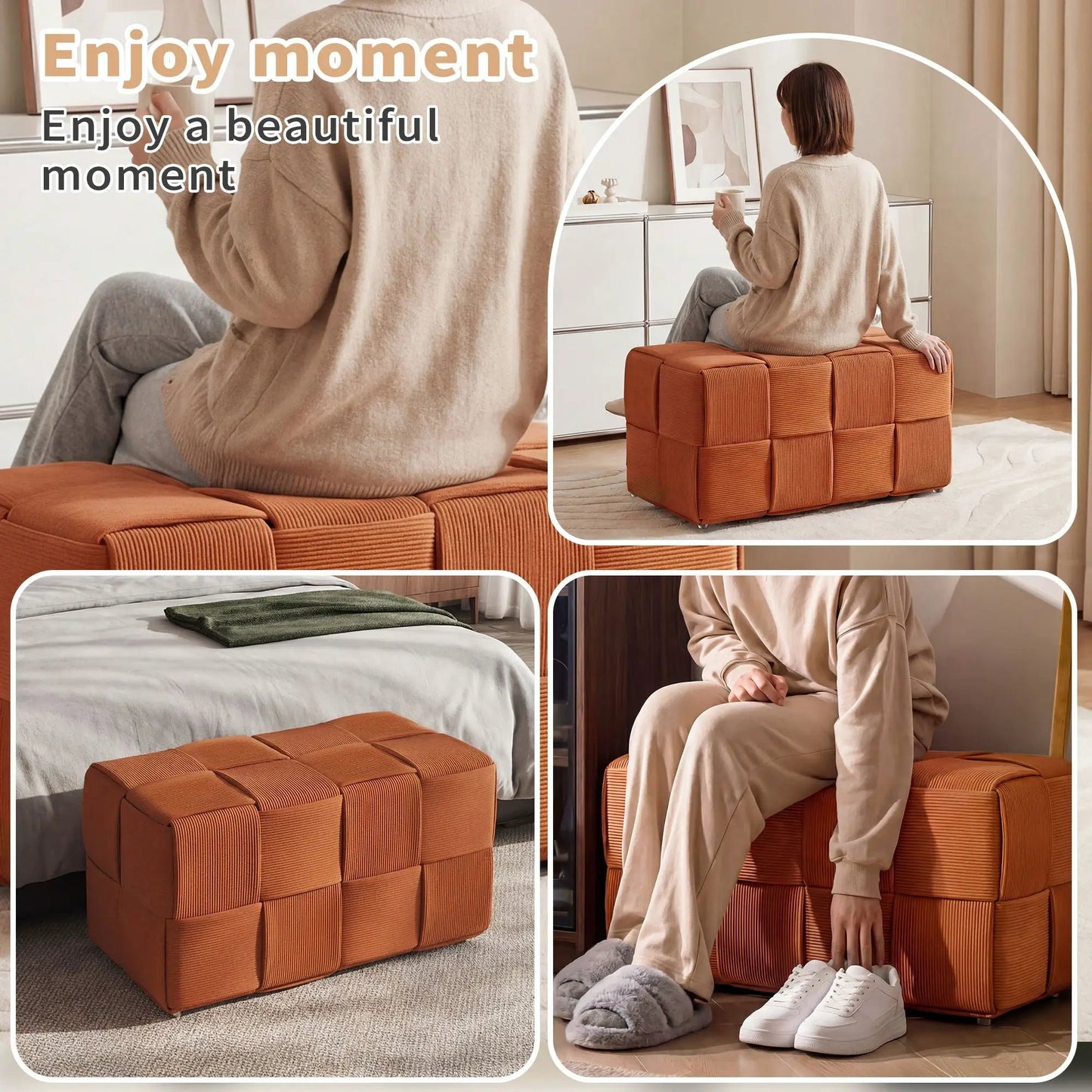 Modern Ottoman Foot Rest with Woven Design