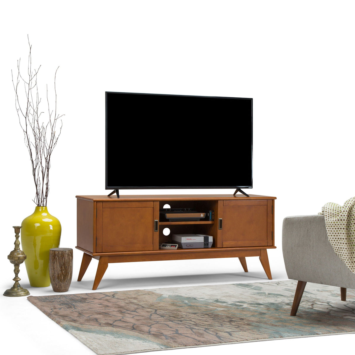 Handcrafted mid-century TV stand with storage in warm wood finish by HouseOfZazla on Tampa Home & Garden Store