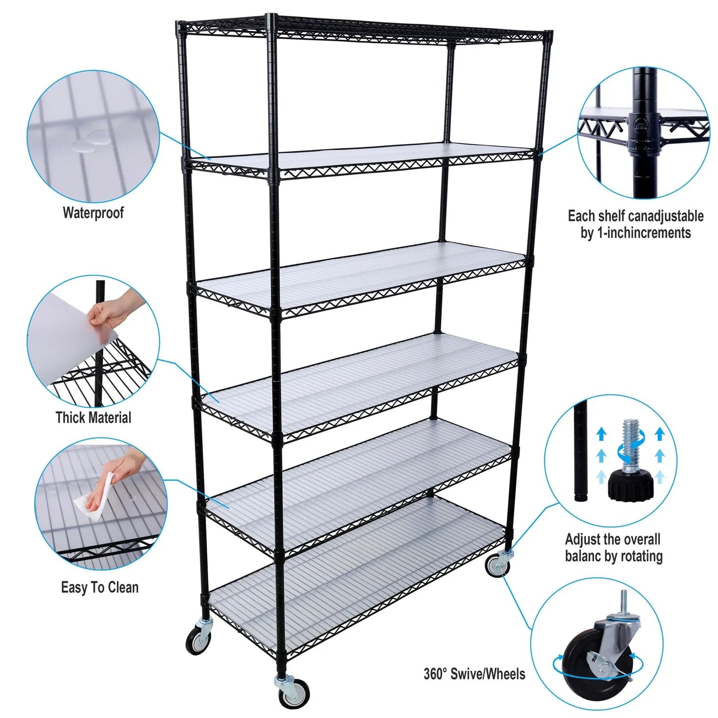 6 Tier NSF Metal Wire Shelving Unit for Storage
