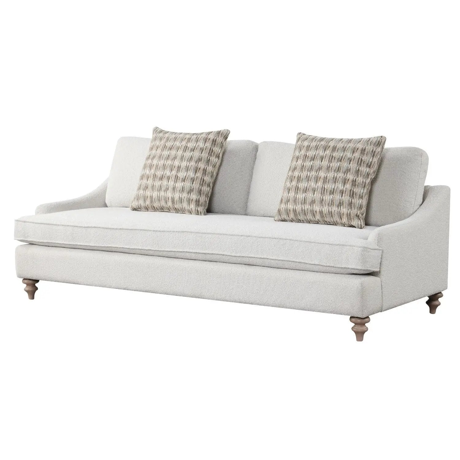 Sofa Single Reverable Cushion with 2 Pillows, off-white fabric, wooden legs on Tampa Home & Garden Store