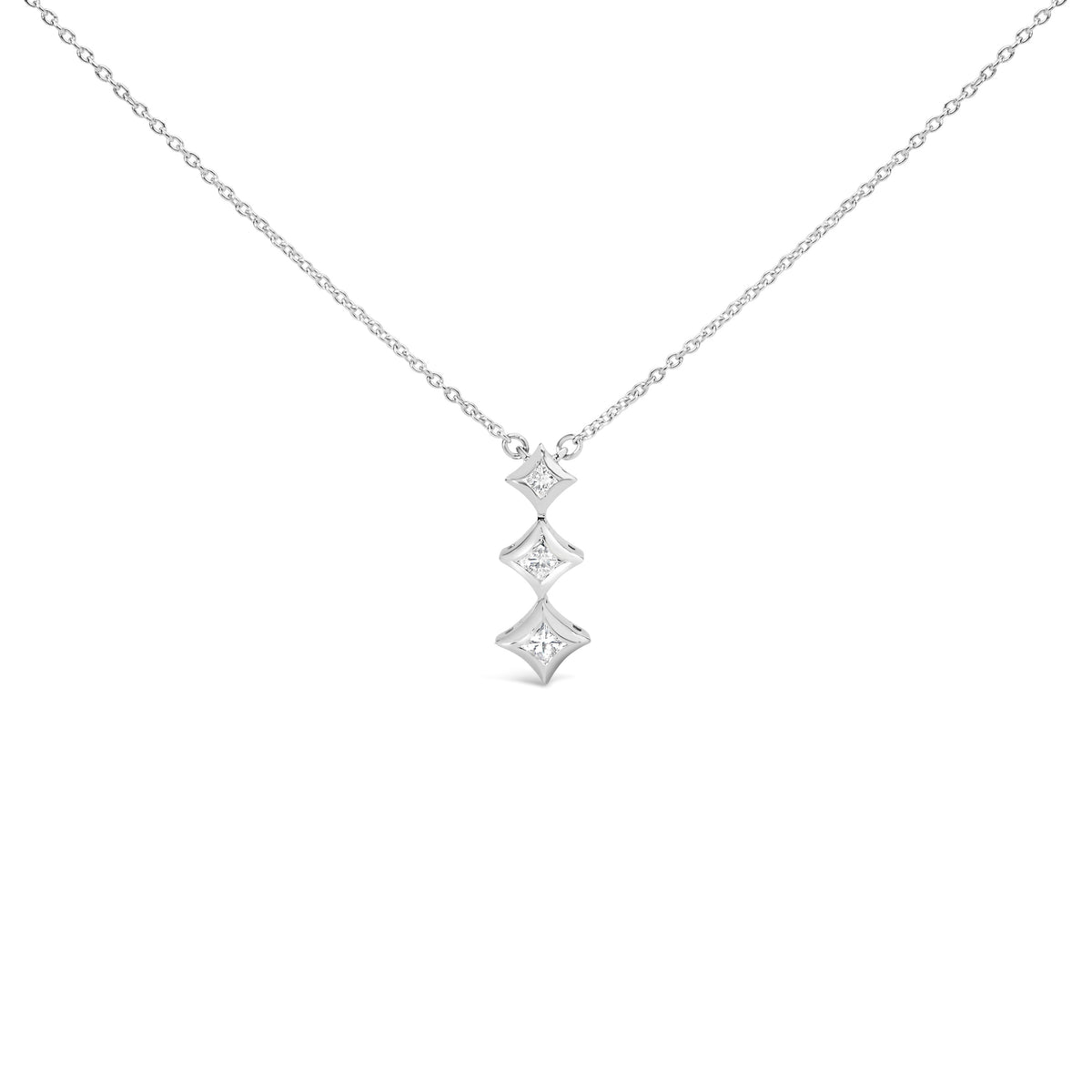 10K white gold three-stone princess-cut diamond drop pendant necklace on chain 18 in on Tampa Home & Garden Store