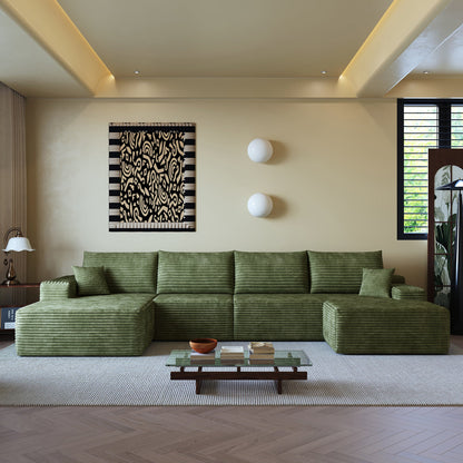 Cloud 135in sectional sofa with 1 ottoman in sage green ribbed fabric by HouseOfZazla on Tampa Home & Garden Store