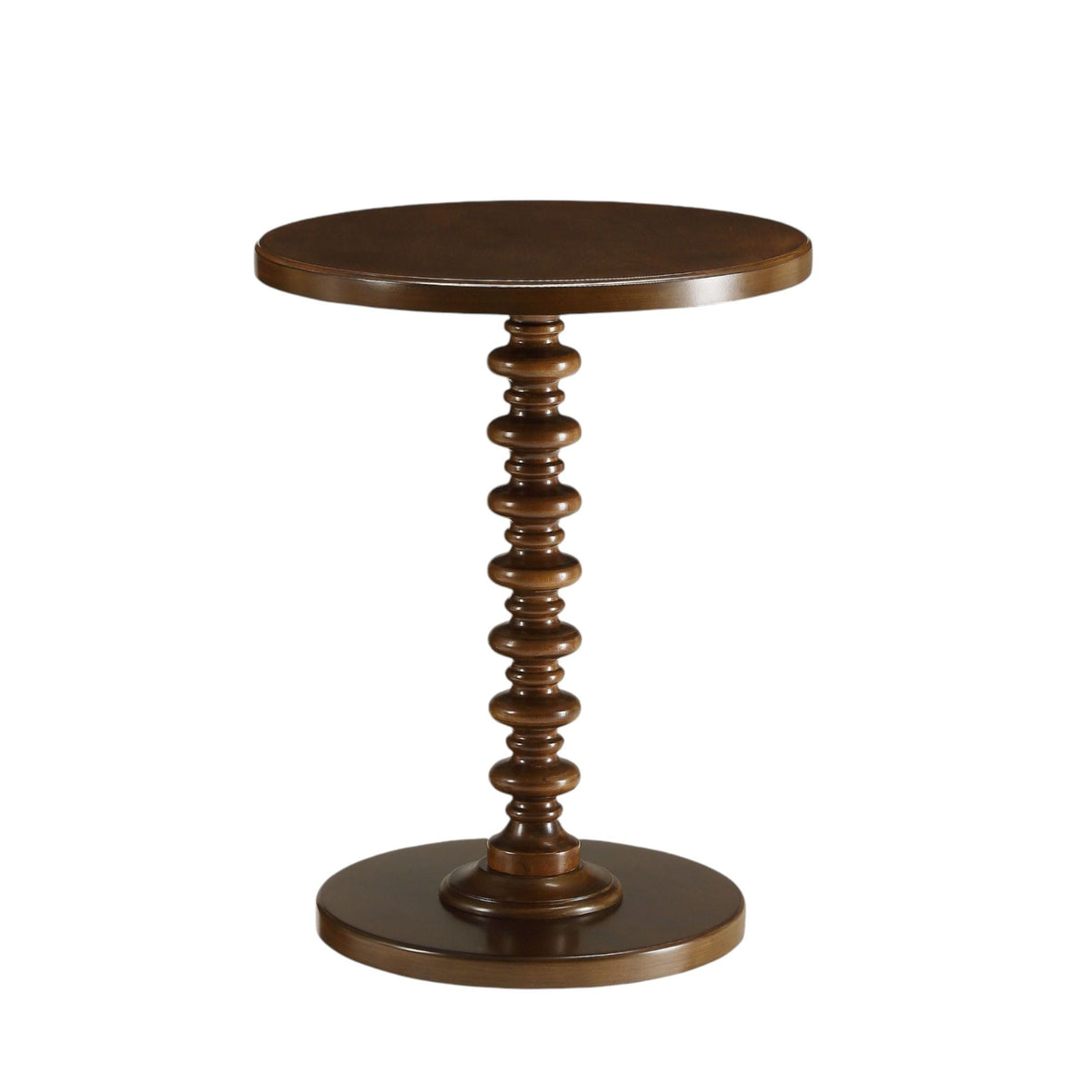 Round accent table with pedestal base in dark brown wood, polished finish HouseOfZazla on Tampa Home & Garden Store