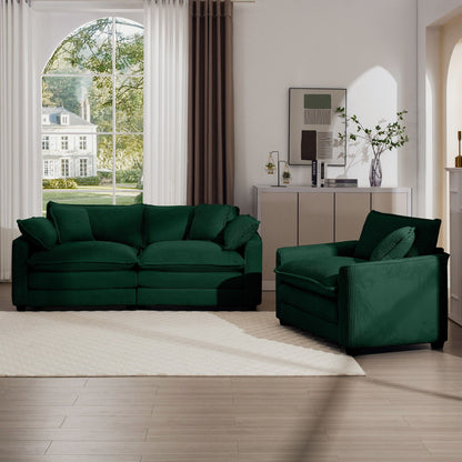 Elegant oversized emerald green 3-piece sectional sofa with deep seats on Tampa Home & Garden Store