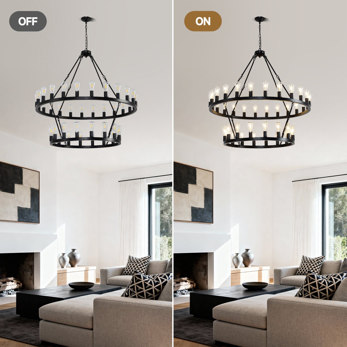 47.24in Matte Black Wagon Wheel Chandelier with 36 bulbs, circular iron frame by HouseOfZazla on Tampa Home & Garden Store